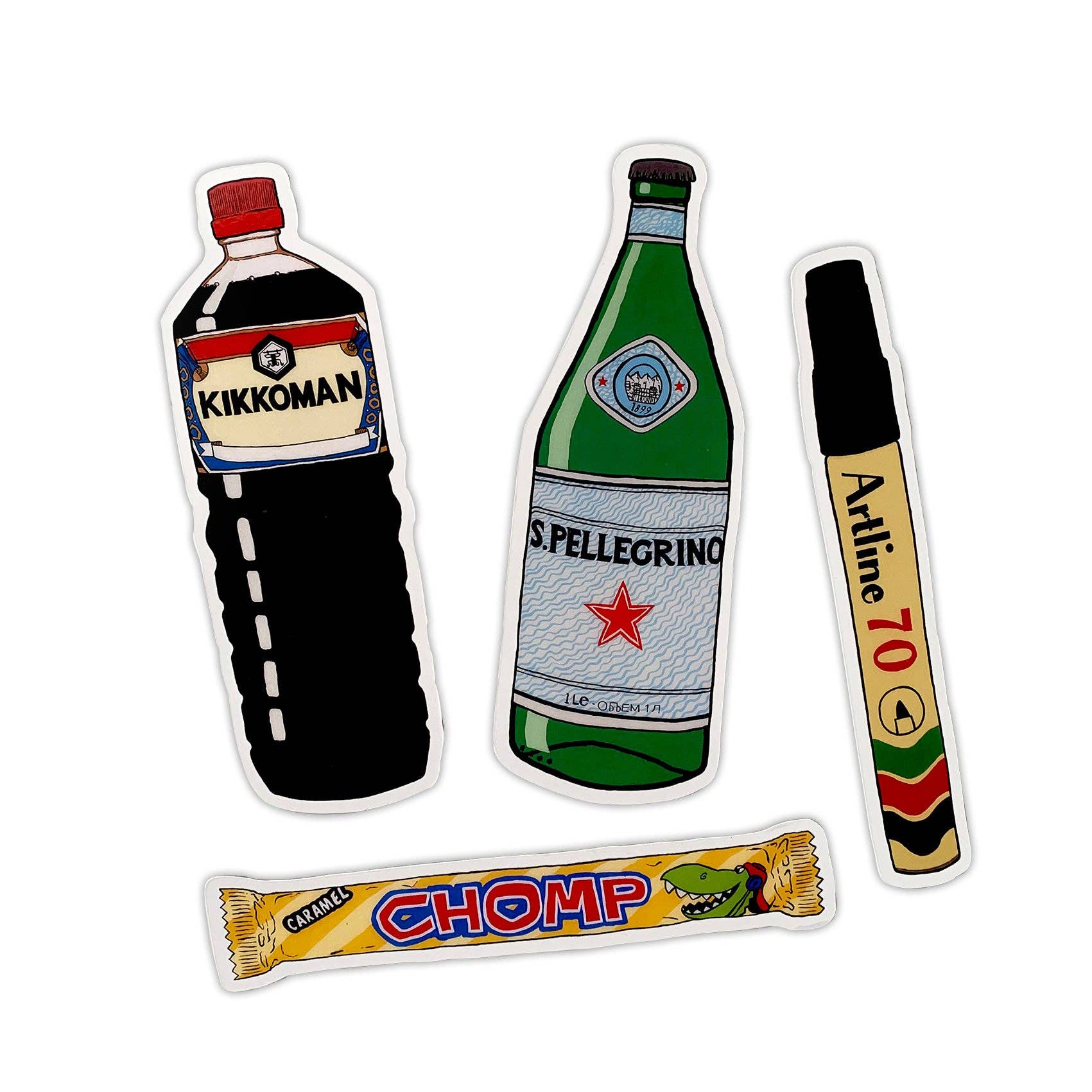 Really Big Magnets all 4 soy cauce pellegrino artline pen and chocolate bar chomp