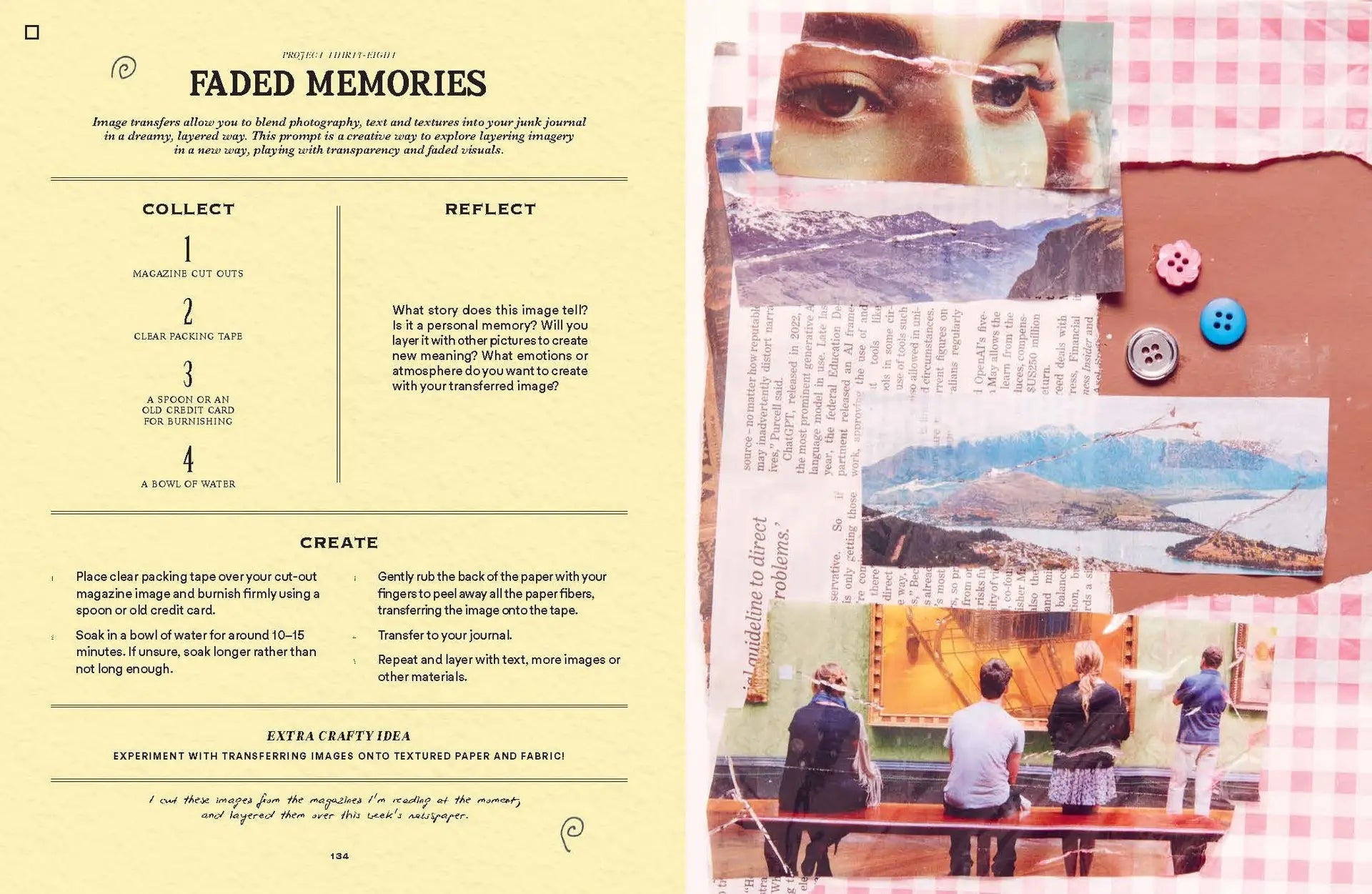 Collage with scenic photo, text, and buttons on a checkered background