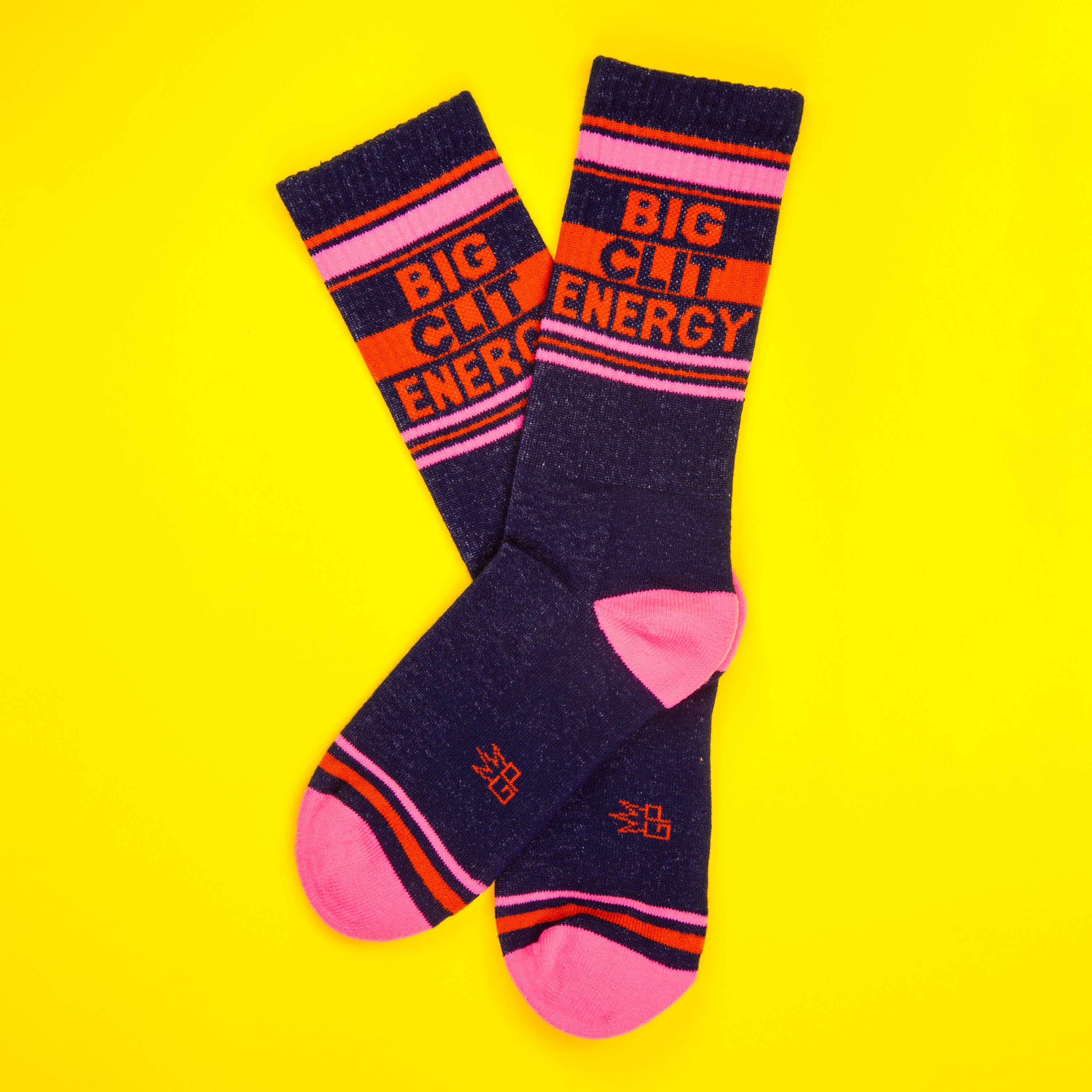Pair of socks with 'BIG CITY ENERGY' text on a yellow background