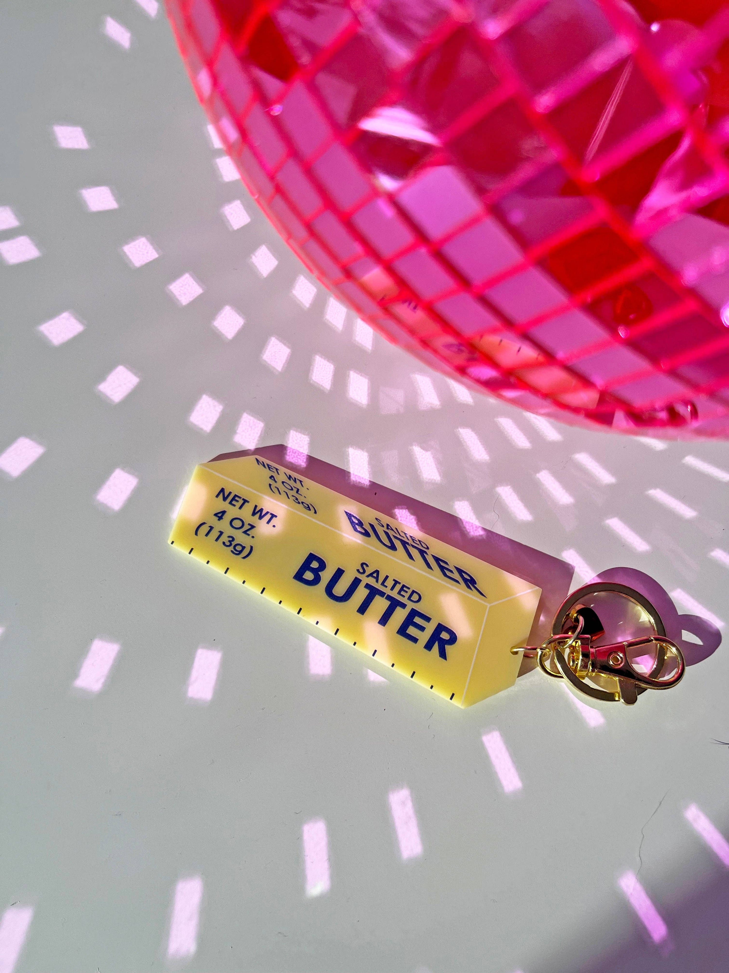 Butter Keychain with pink disco ball