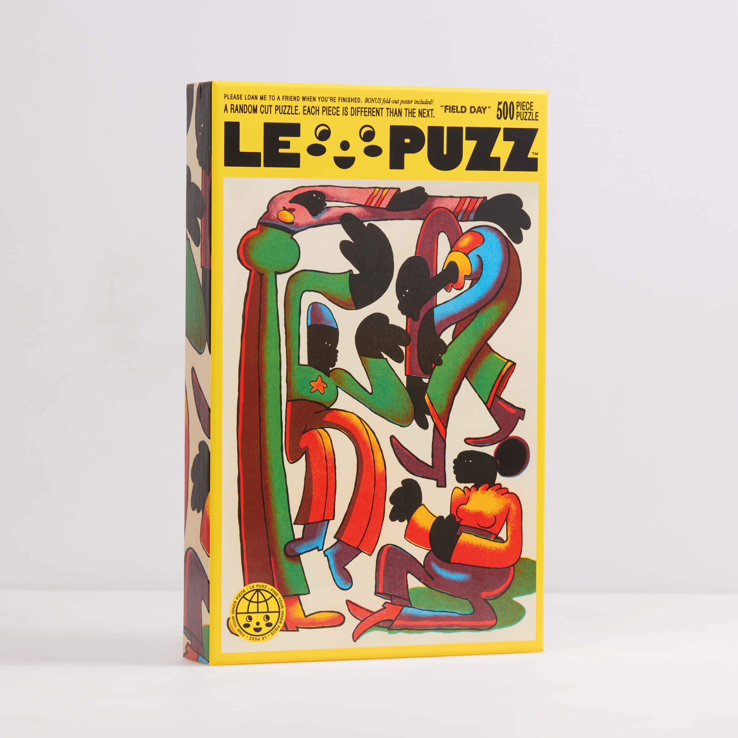 LEO PUZZ puzzle box with colorful abstract design on a white background