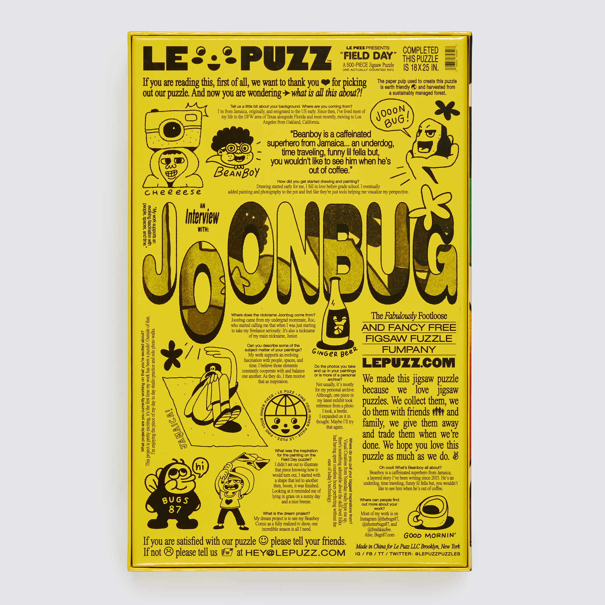Yellow and black puzzle box with cartoon characters and text on a white background