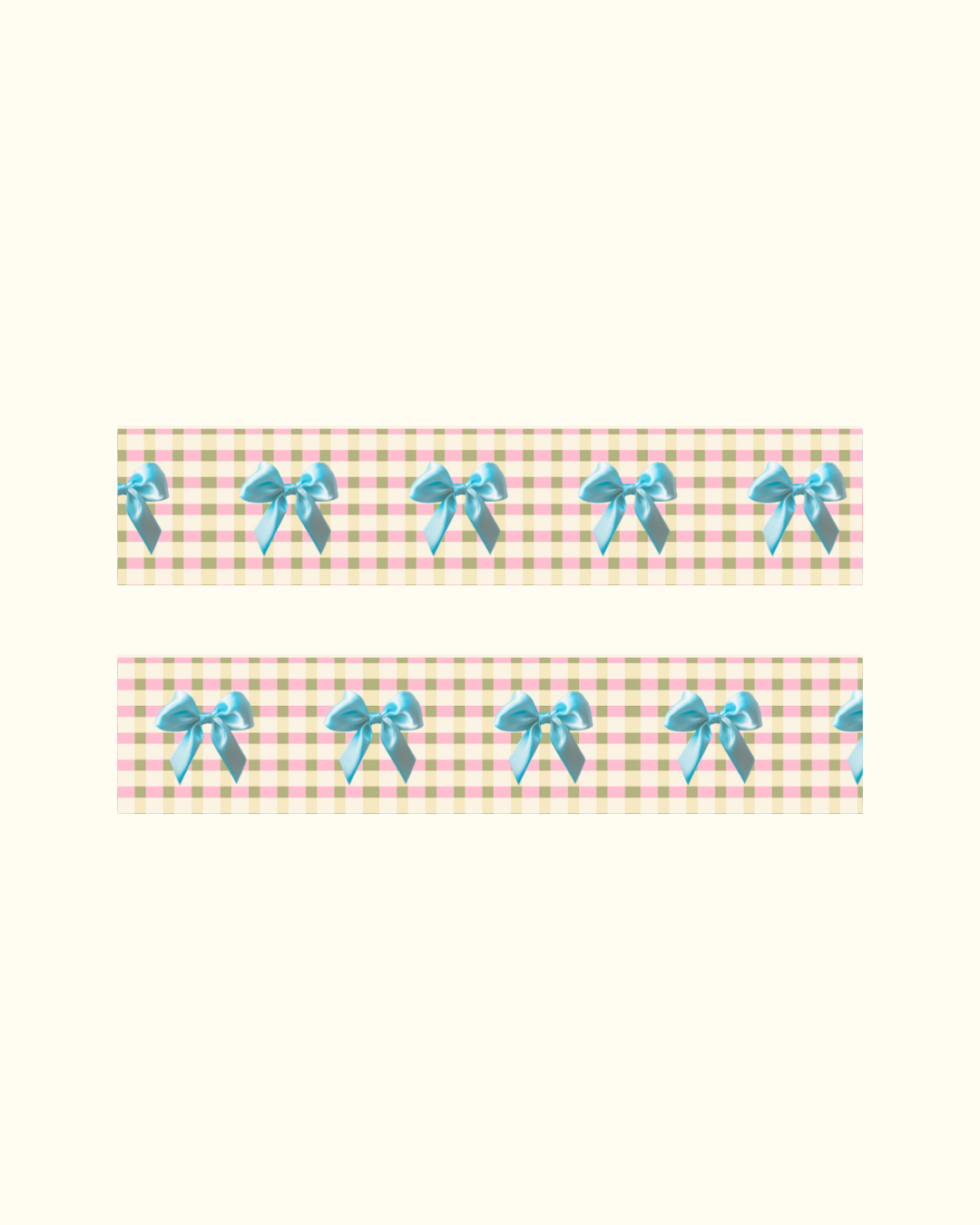 Decorative ribbon with blue bows on a checkered pattern