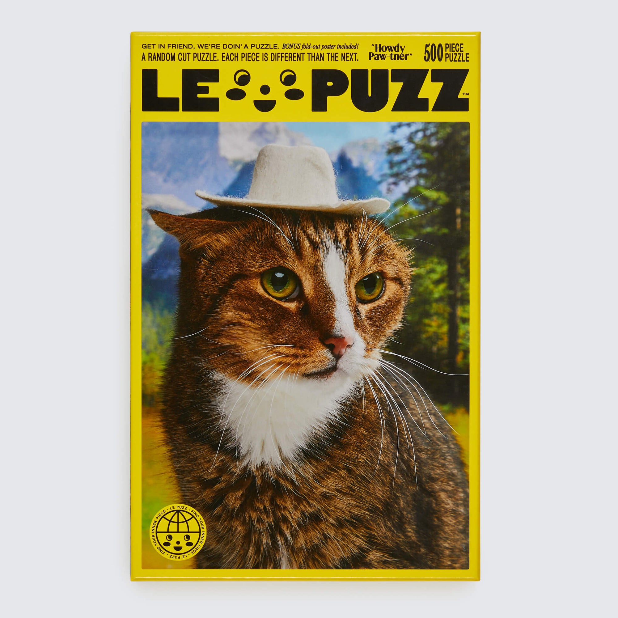 Le Puzz Howdy Pawtner puzzle box detail – eco-friendly and random cut callouts