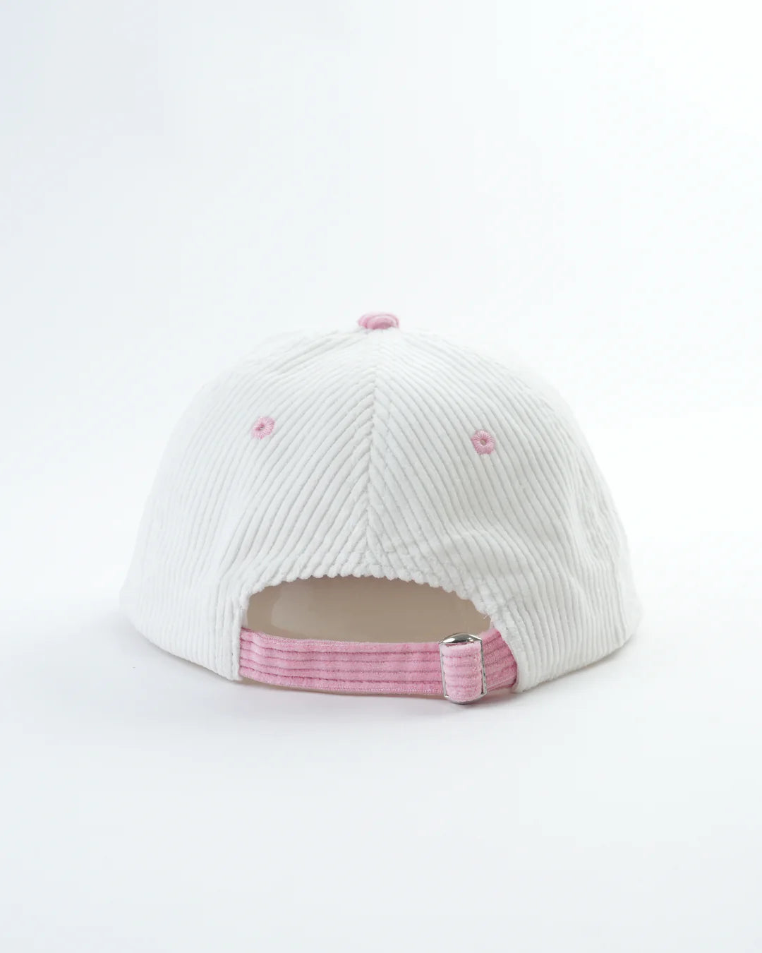 White cap with pink accents on a white background