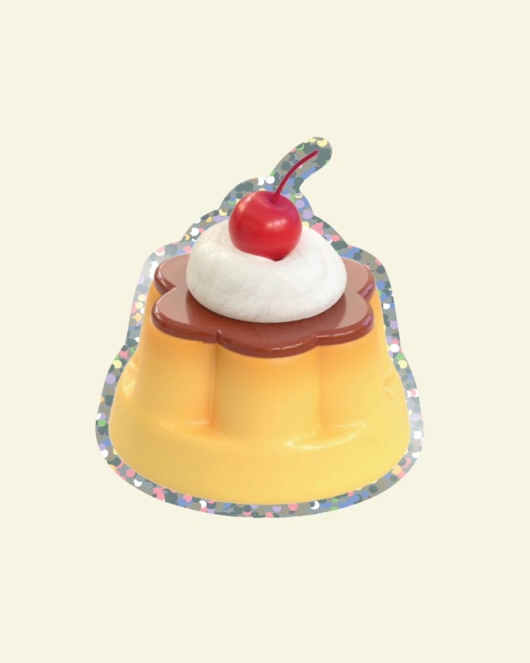Toy resembling a dessert with a cherry on top on a light beige background