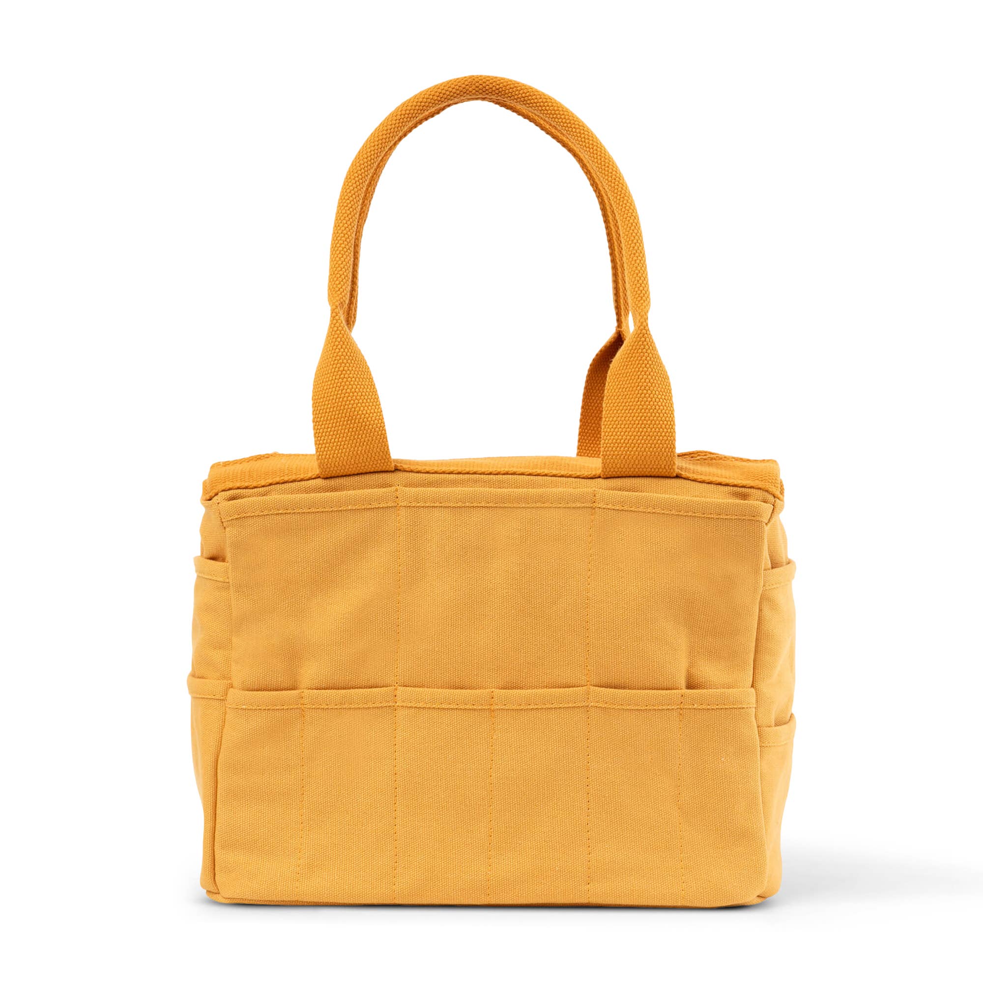 Yellow soolla tote bag with handles on a white background