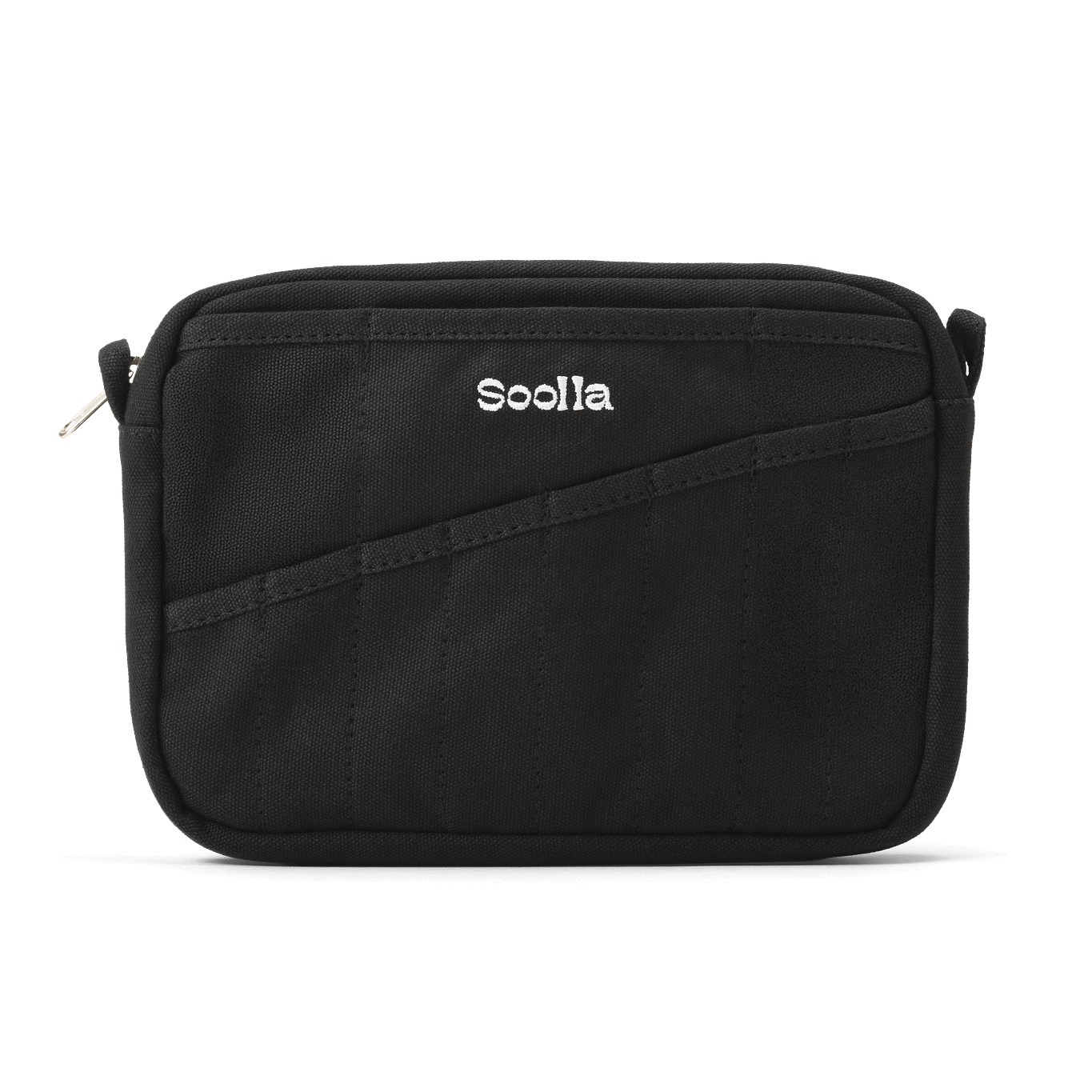 Black bag with 'Soolia' branding on a white background