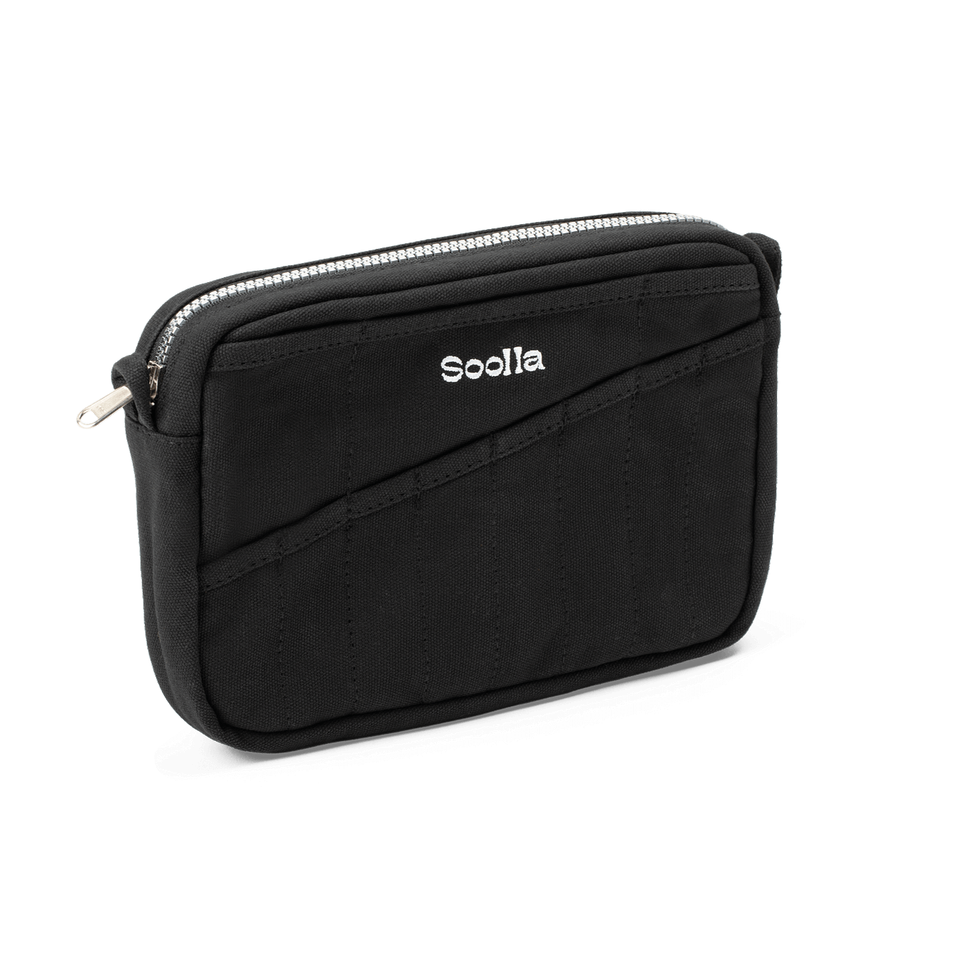 Black pouch with 'Soolia' branding on a transparent background