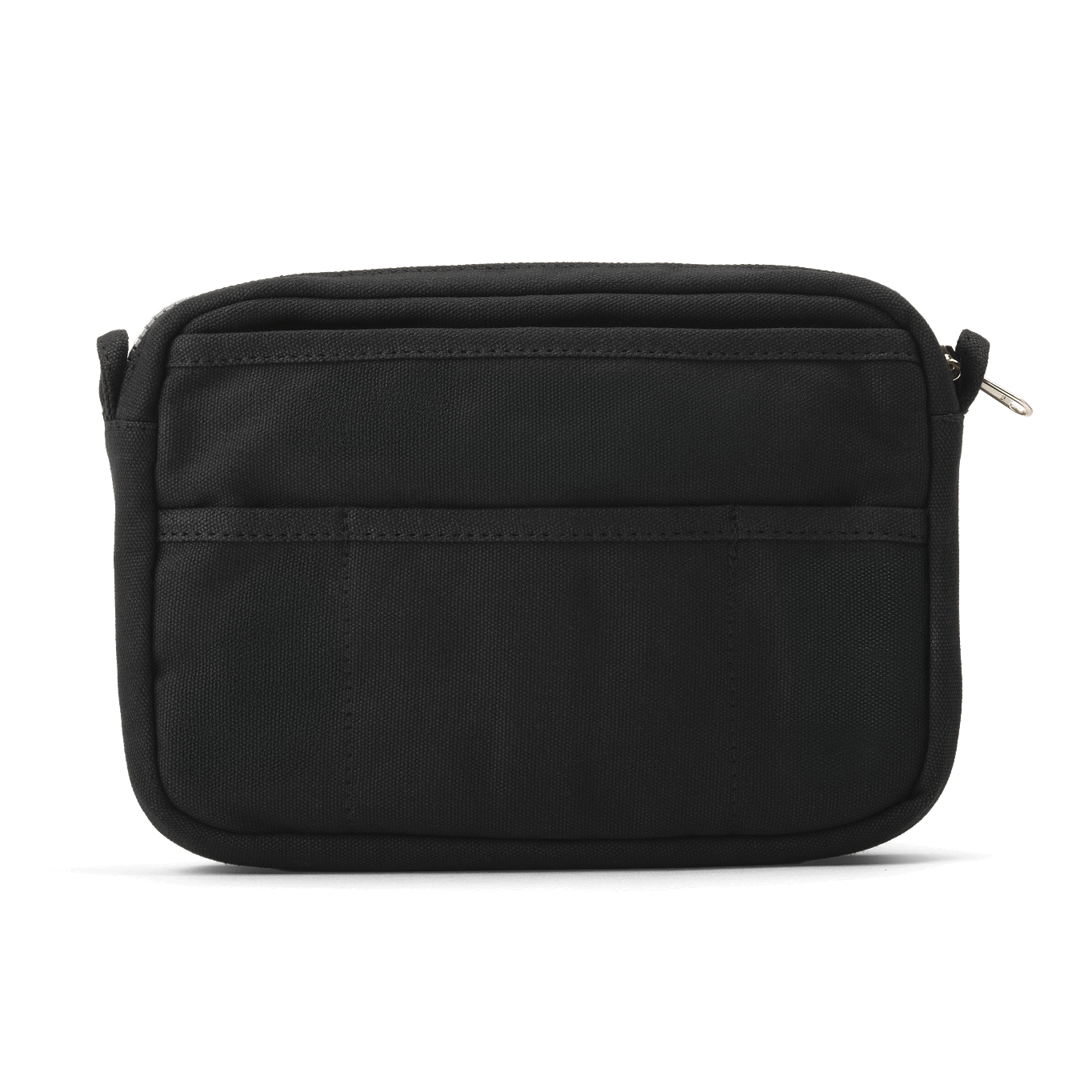 Black crossbody bag on a white background