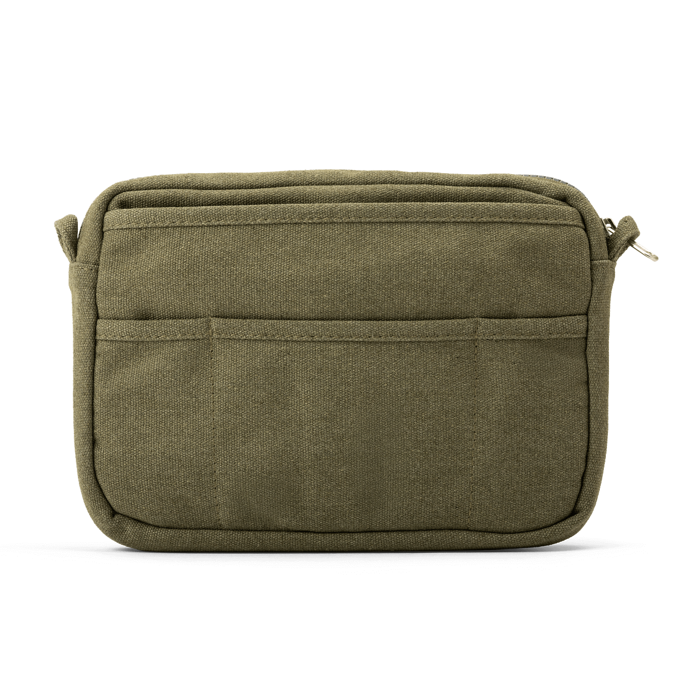 Green pouch with multiple compartments on a white background