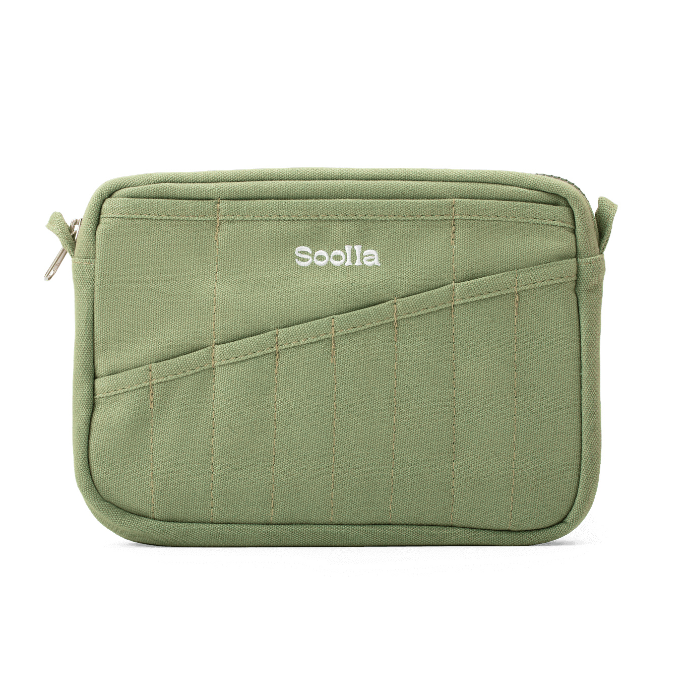 Green pouch with 'Soolala' branding on a white background