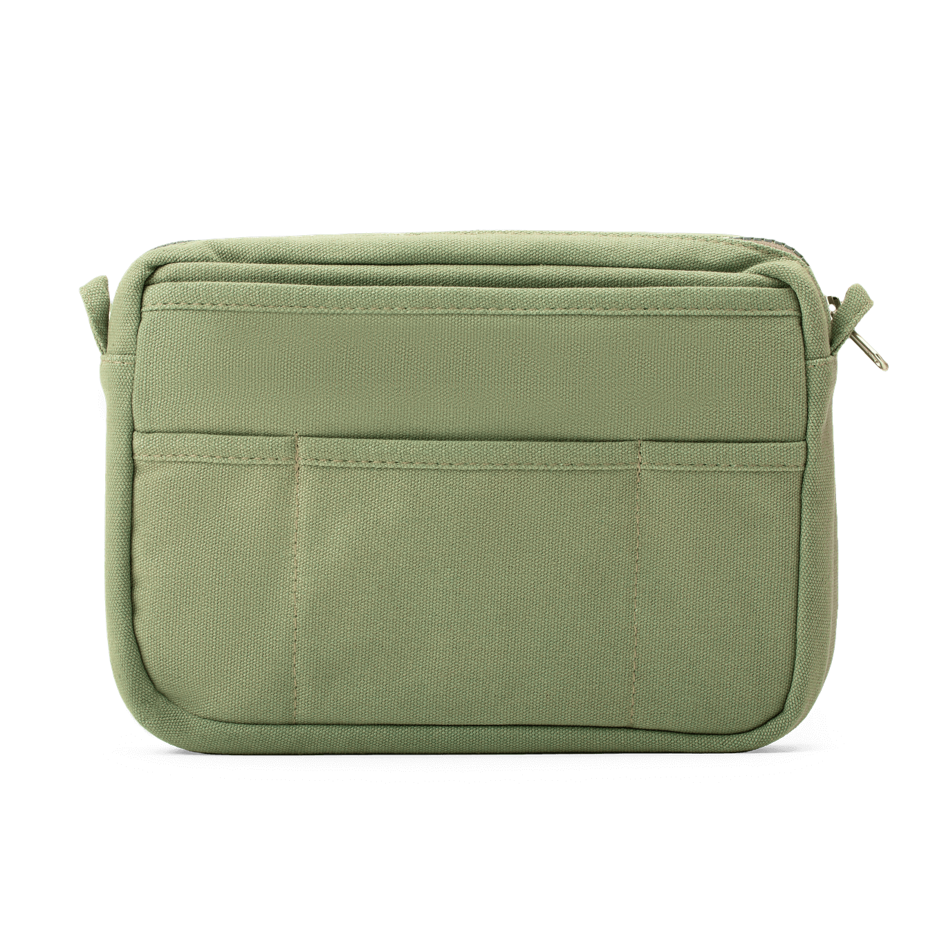 Green pouch with zippers on a white background