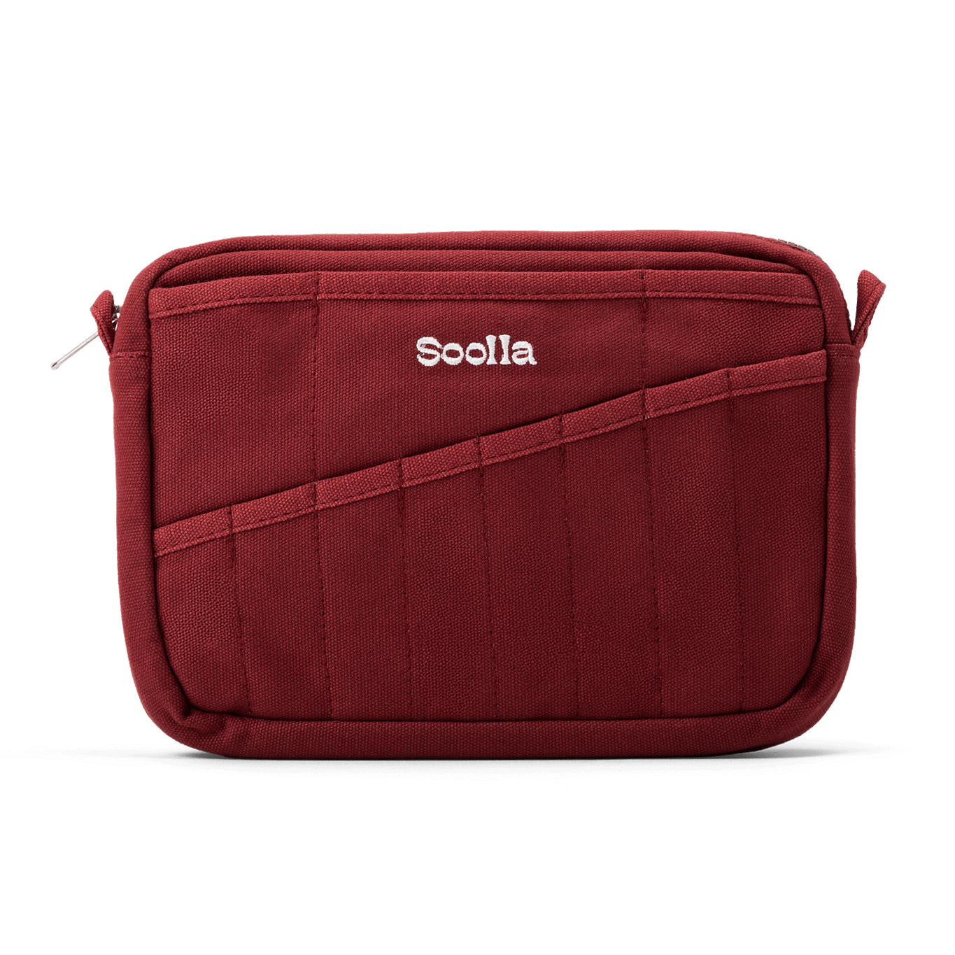 Red pouch with 'Soolia' branding on a white background