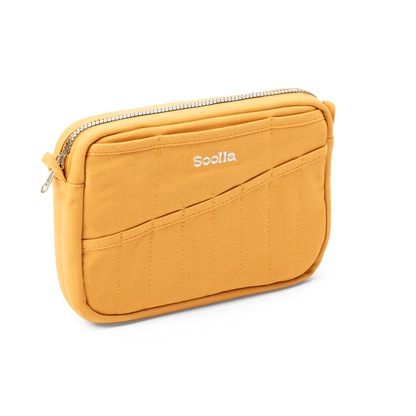 Yellow pouch with a zipper on a black background