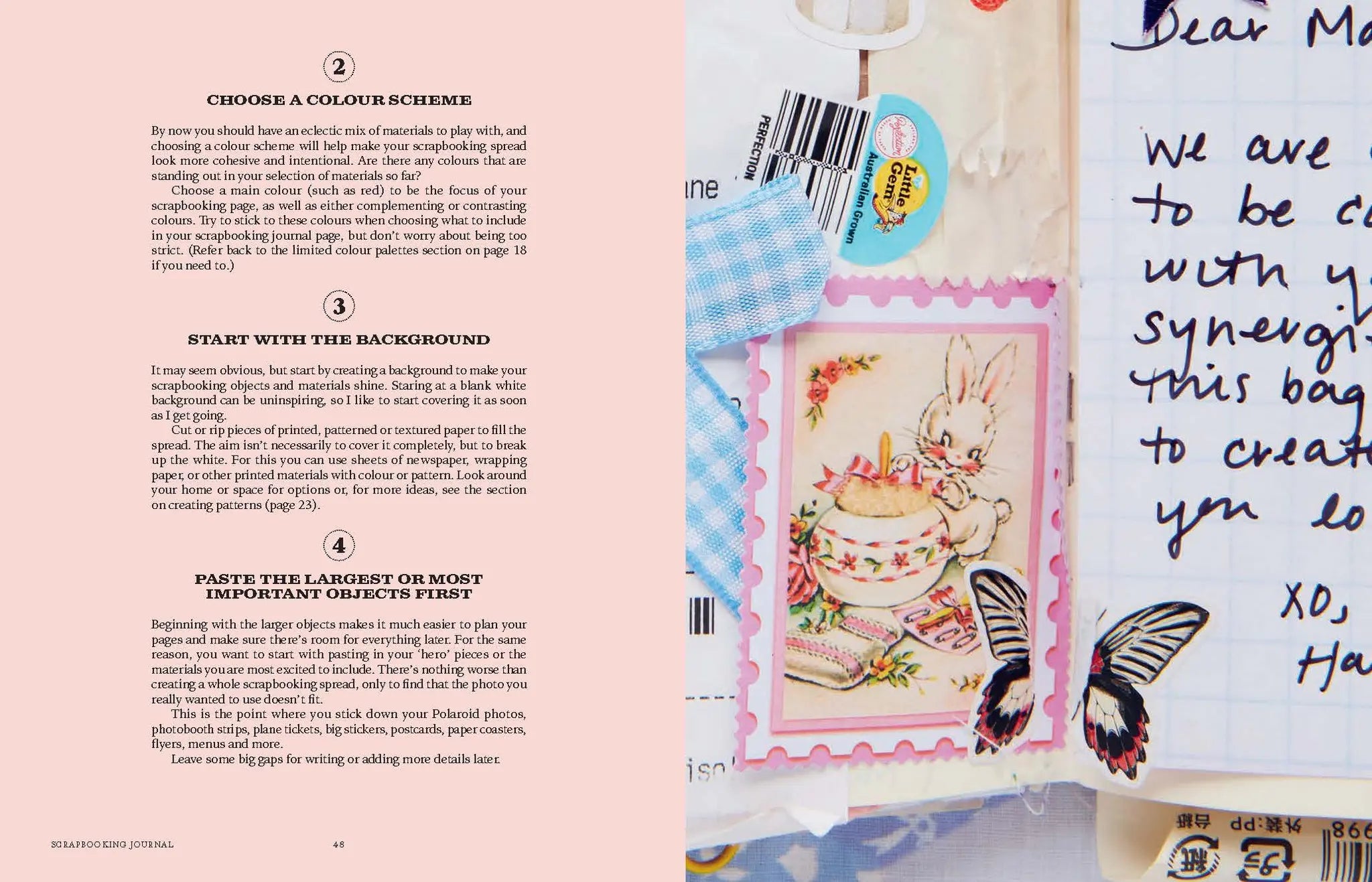 Decorative card with a colorful design featuring a cake and butterfly, placed on a magazine page with text.