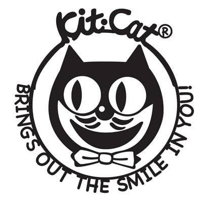 Logo of Kit-Cat with a cat face and text 'Kit-Cat brings out the smile' on a white background