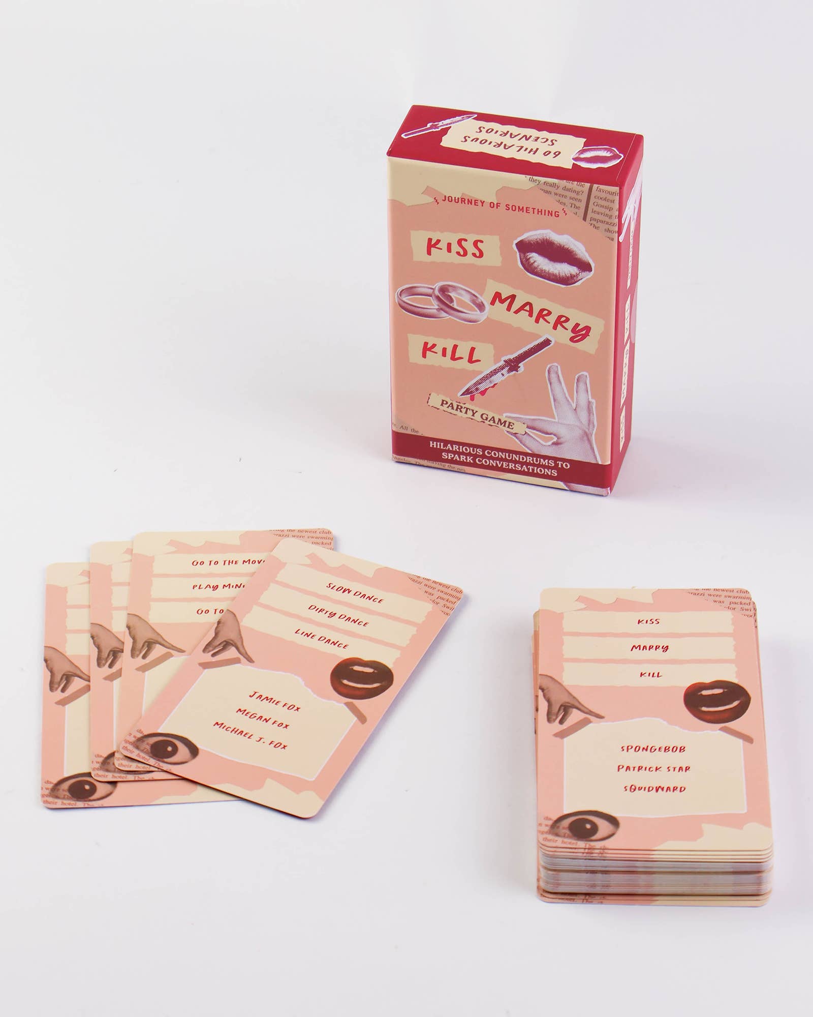 Card game packaging with cards on a white background