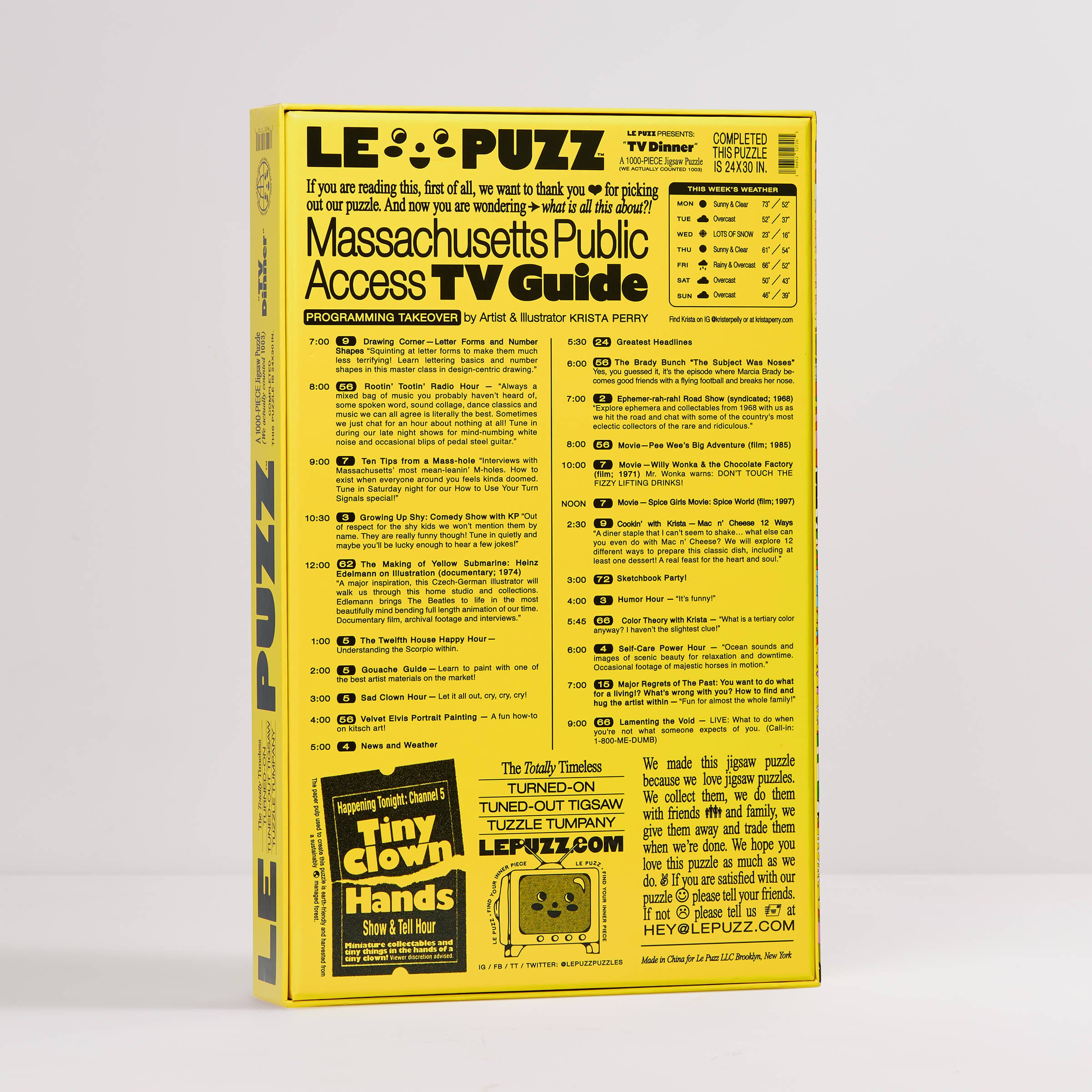 LE PUZZ Massachusetts Public Access TV Guide packaging on a white background