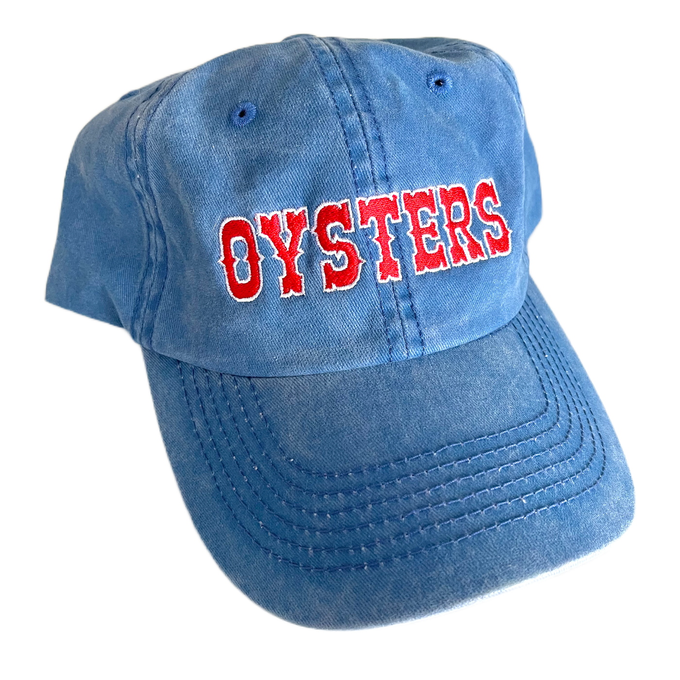 Blue cap with 'OYSTERS' in red text on a white background