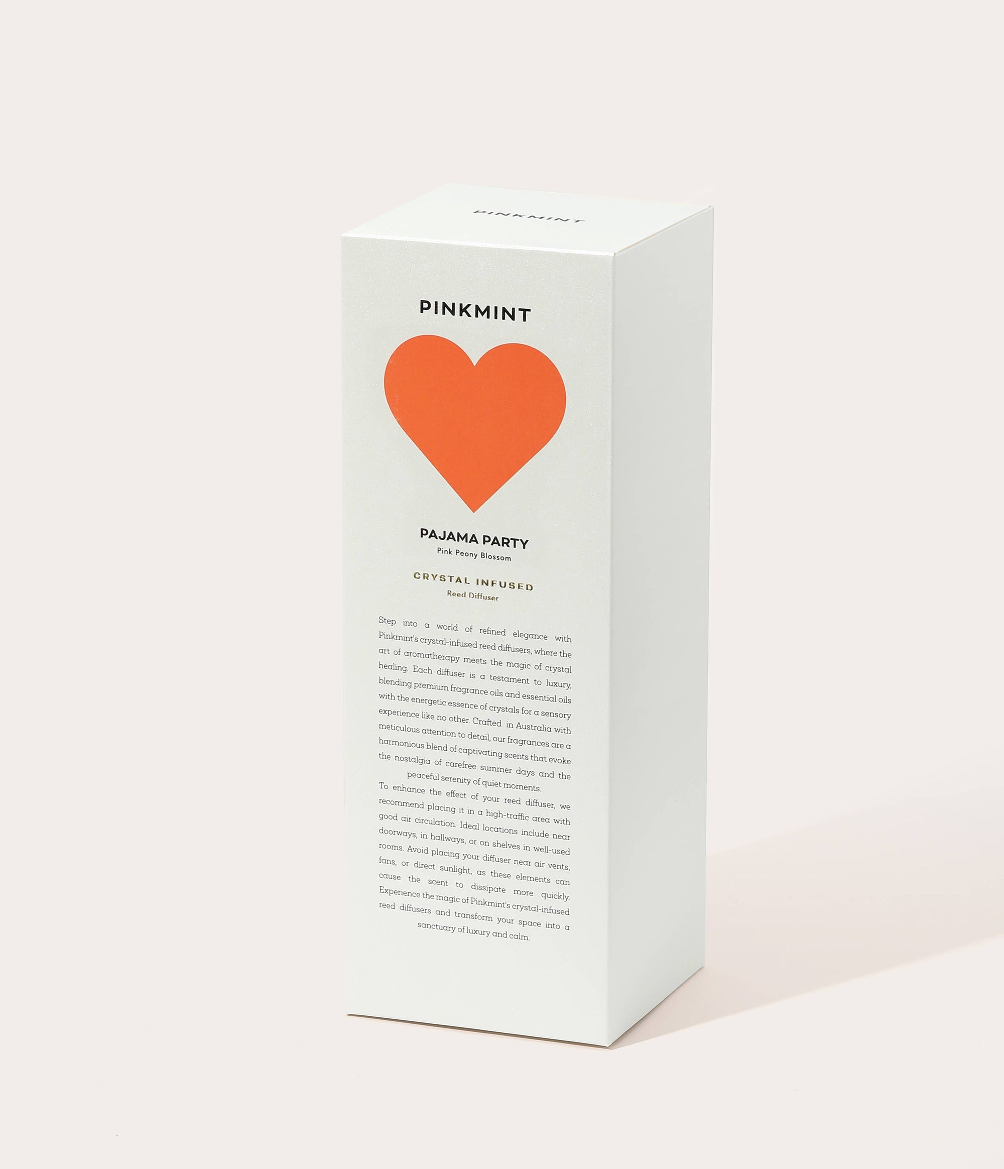 White box with an orange heart and 'Pinkmint' branding on a white background