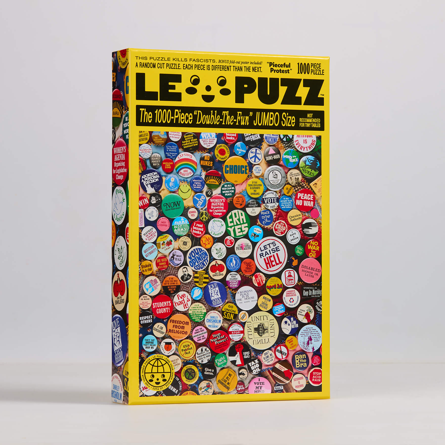 LE PUZZ puzzle box with colorful button designs on a white background