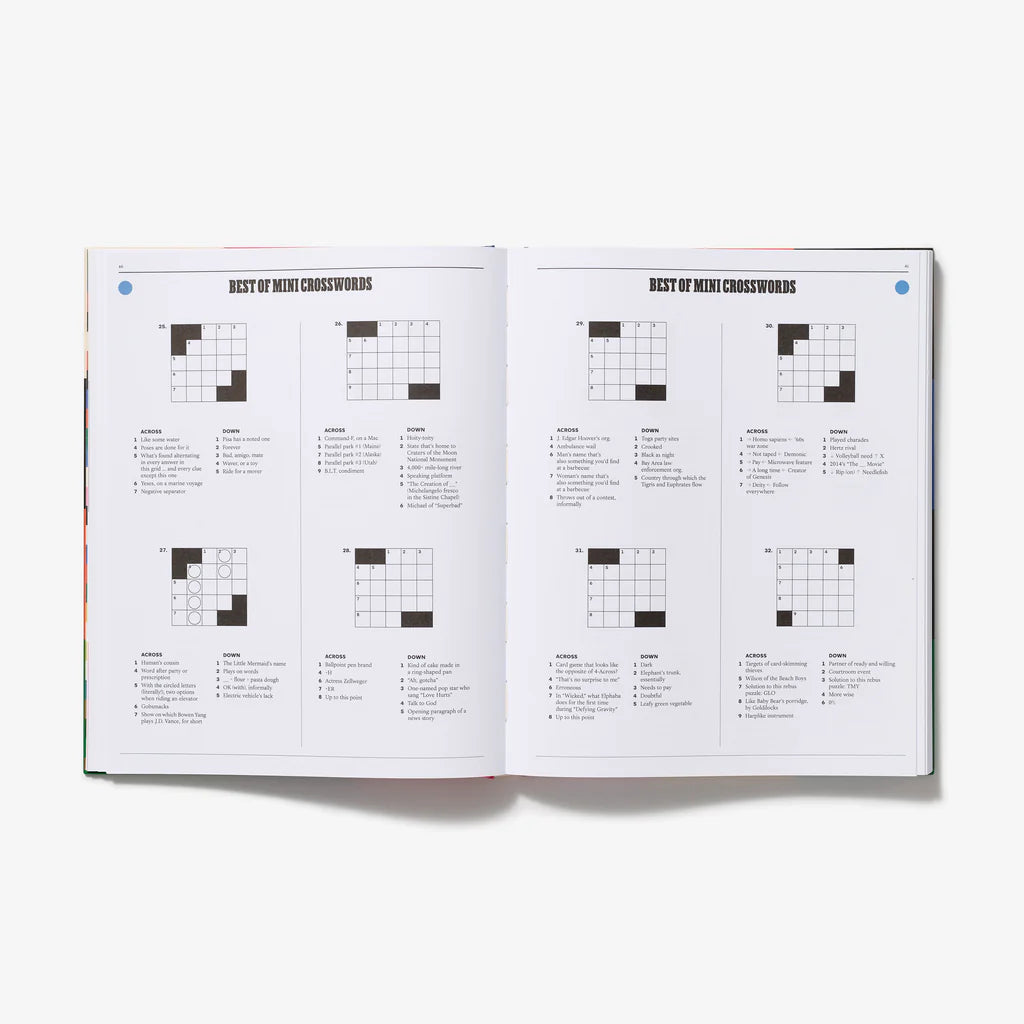 Open book showing crossword puzzles on a white background