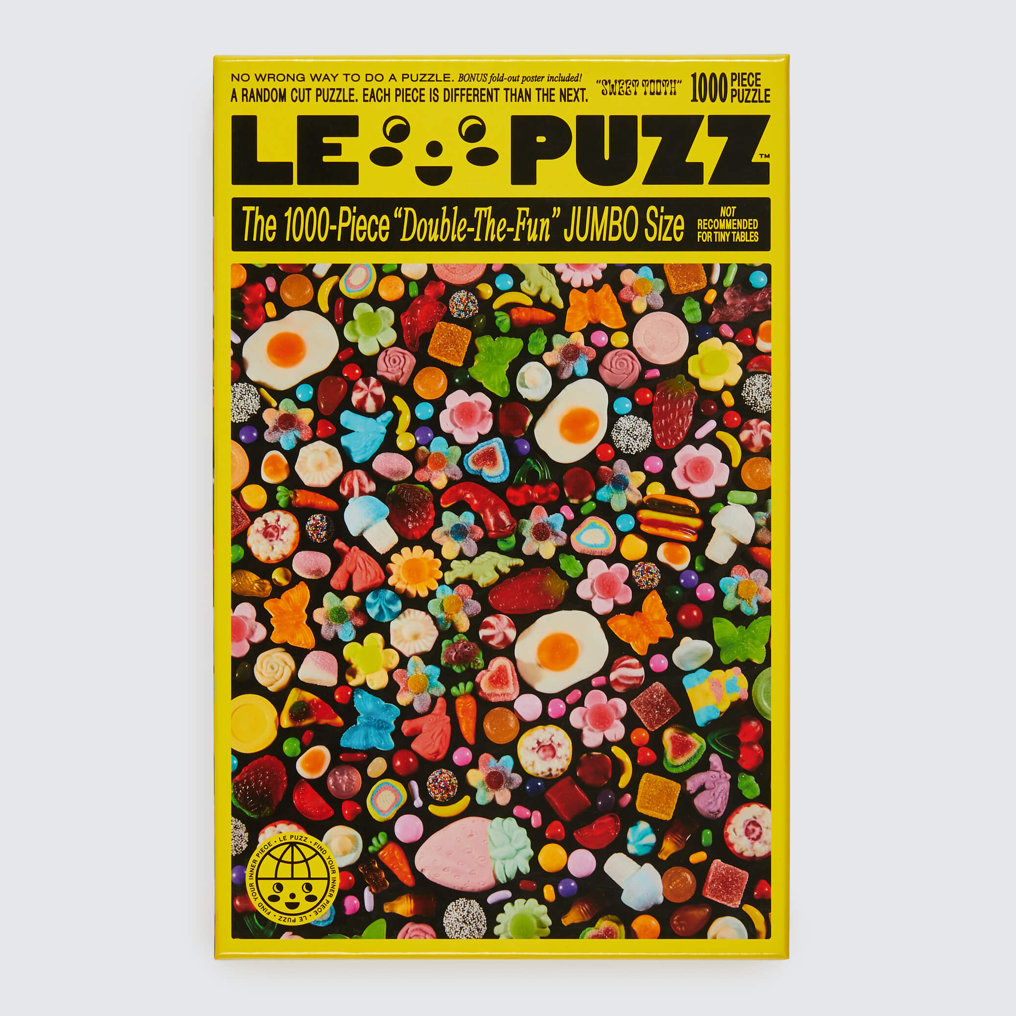 LEPUZZ puzzle box with colorful candy design on a white background