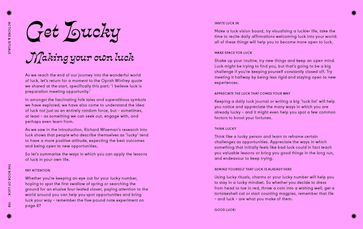 Text on a pink background with 'Get Lucky' at the top