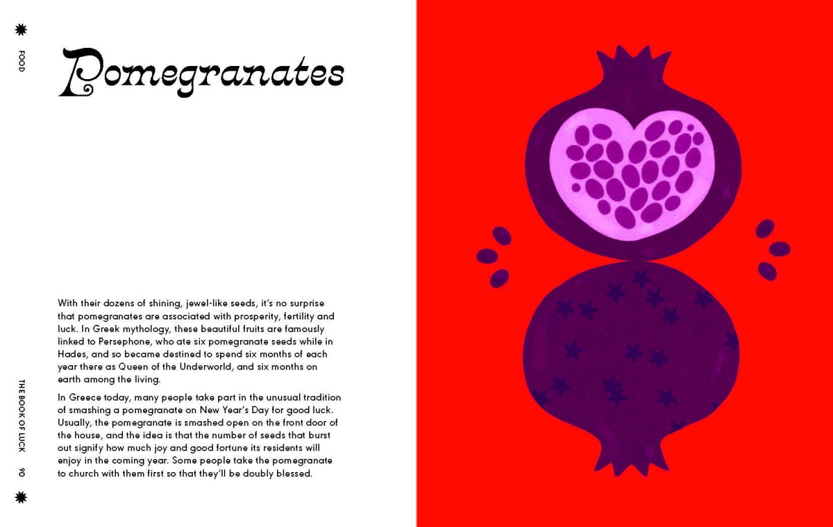 Illustration of a pomegranate with text on a red background