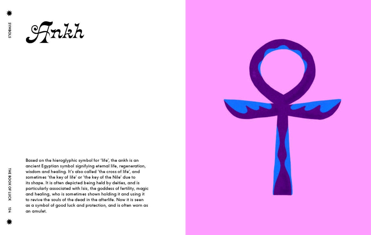 Ankh symbol on a pink background with text about its meaning.