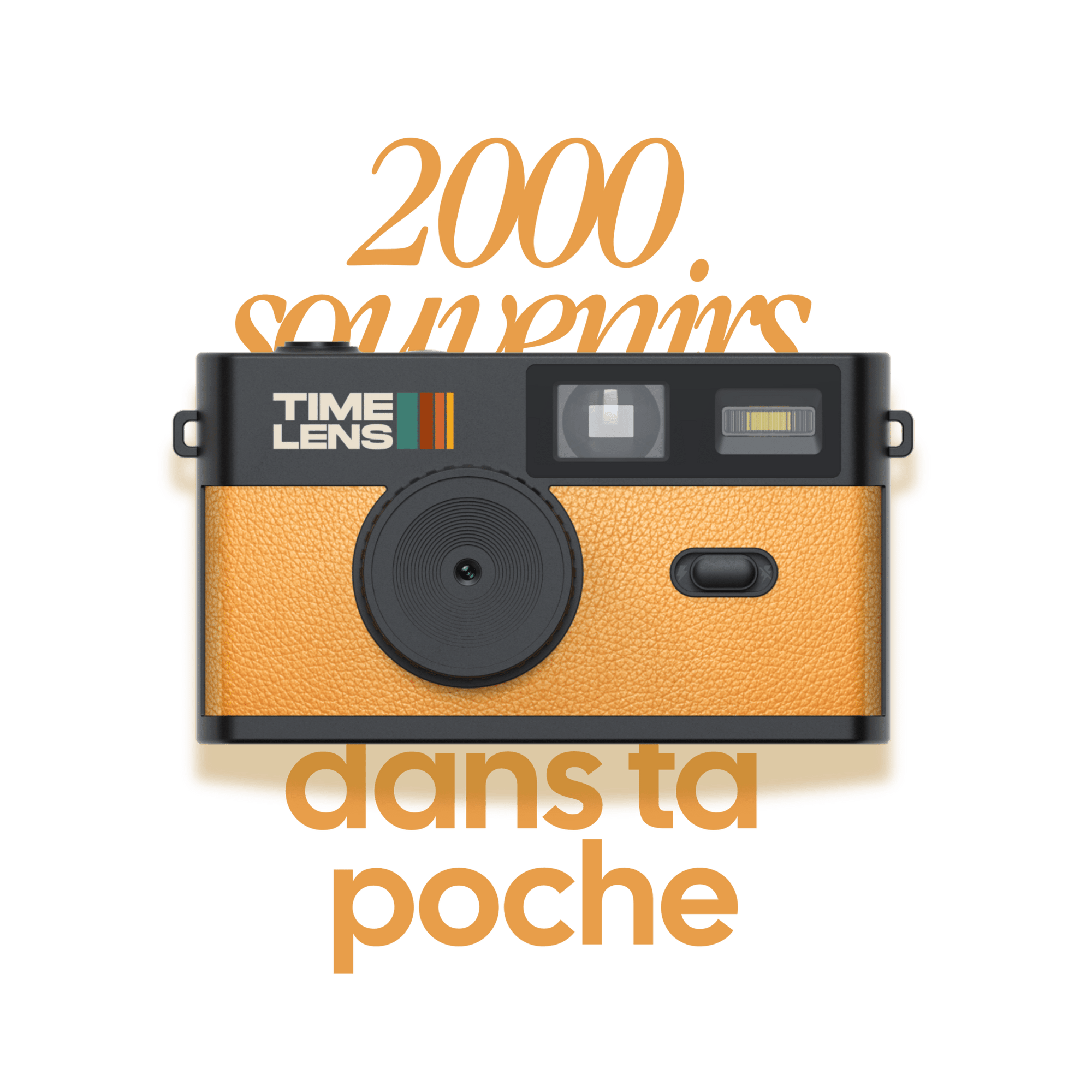 Vintage camera with 'Time Lens' branding on a green background