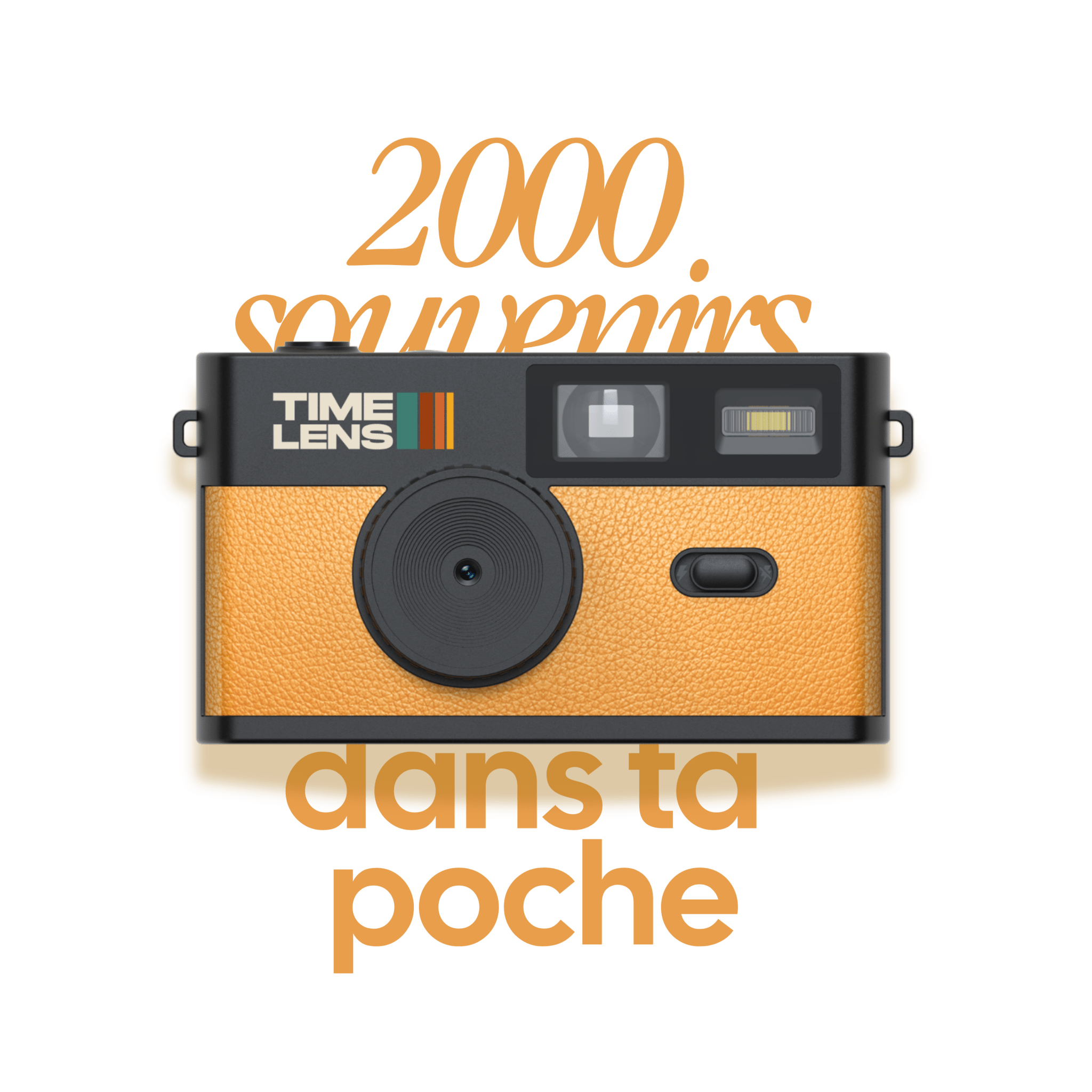 Vintage camera with 'Time Lens' branding on a green background