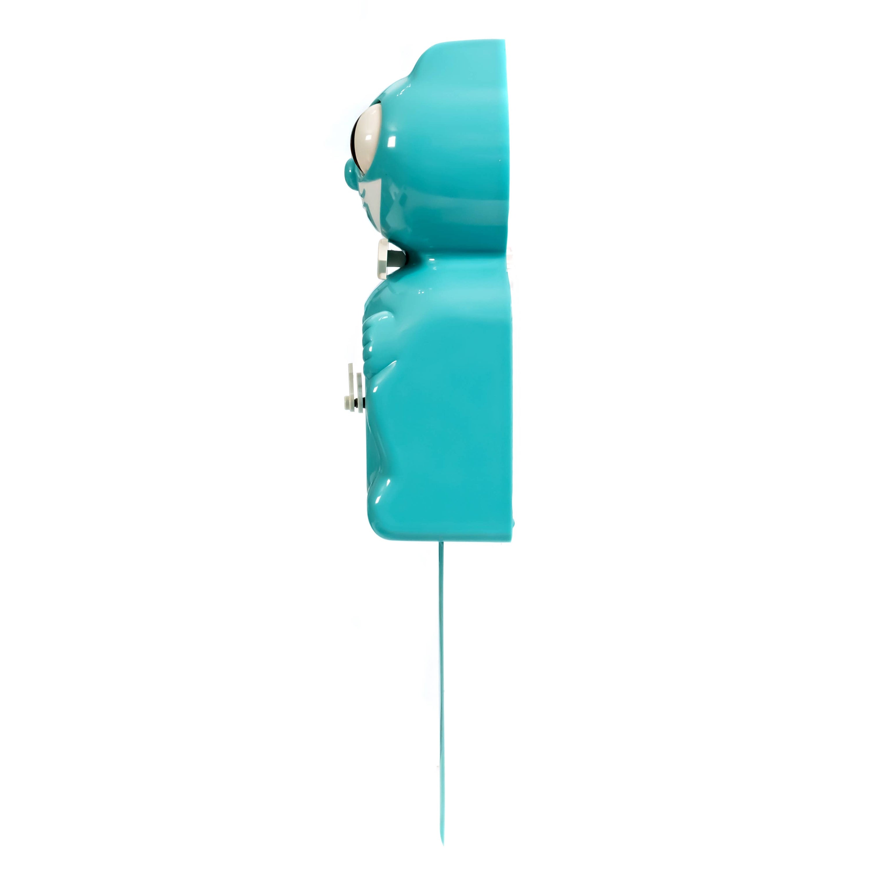 Turquoise retro-style clock on a white background
