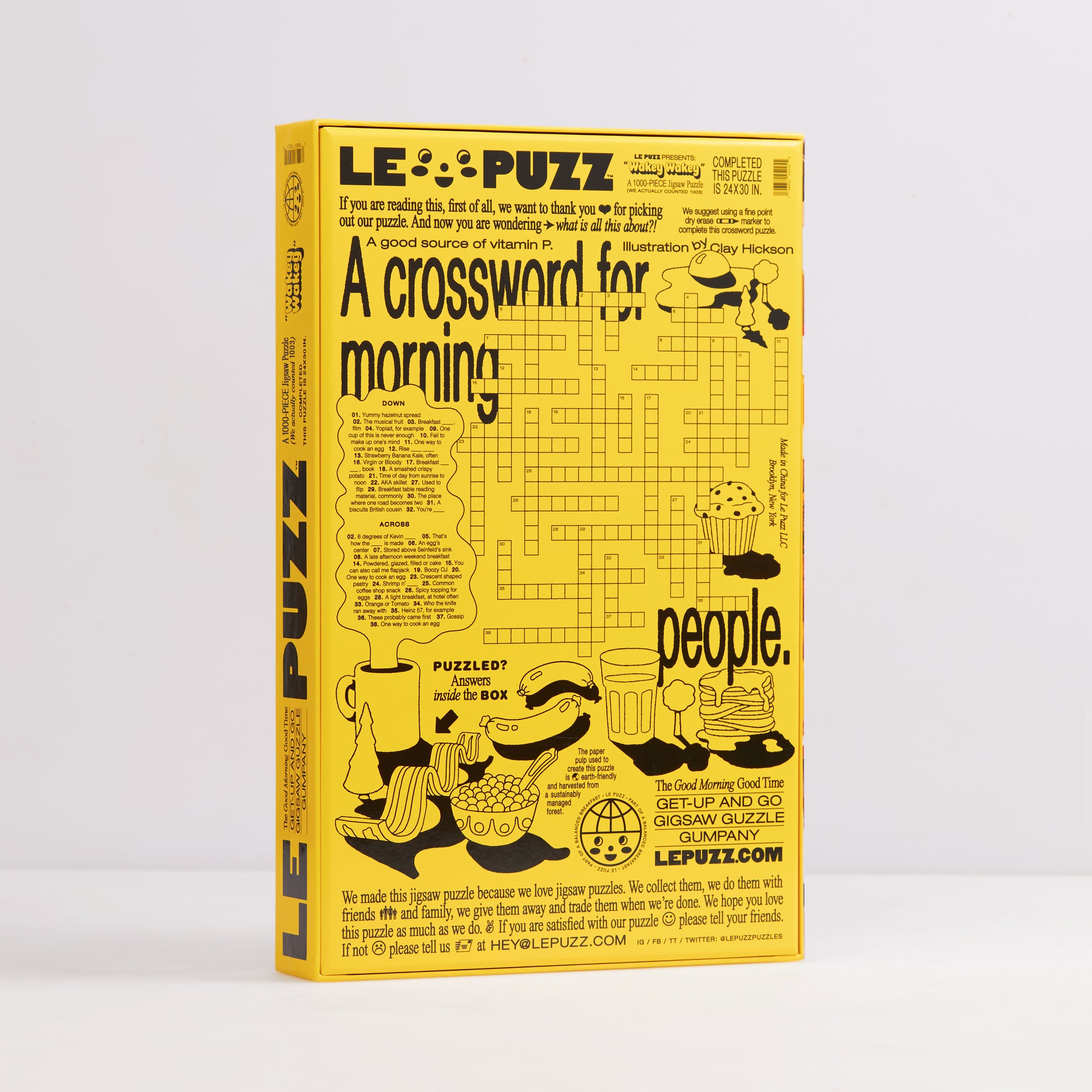 Le Puzz Wakey Wakey puzzle box back view showing the breakfast crossword puzzle and Le Puzz branding on a white background