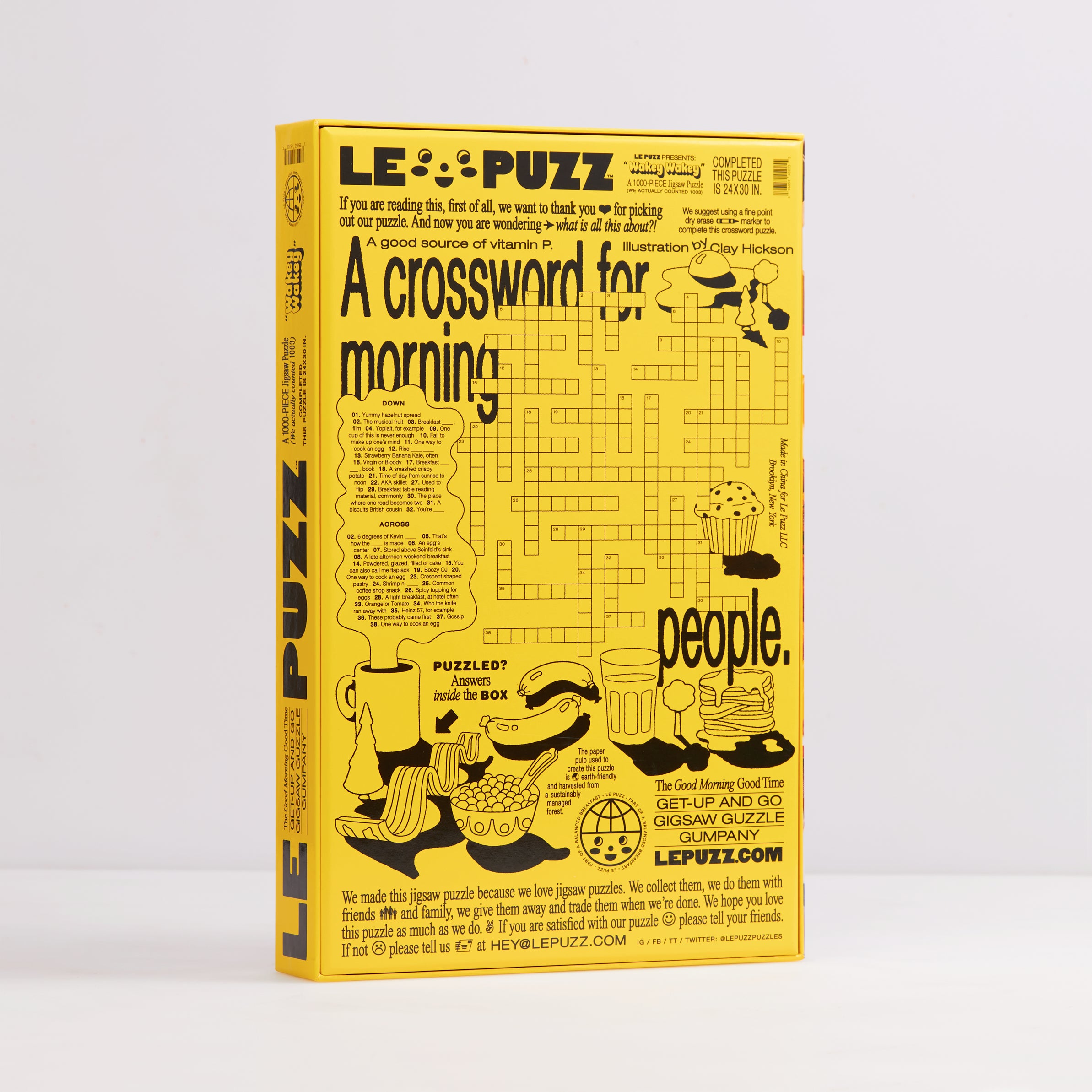 Le Puzz Wakey Wakey puzzle box back view showing the breakfast crossword puzzle and Le Puzz branding on a white background